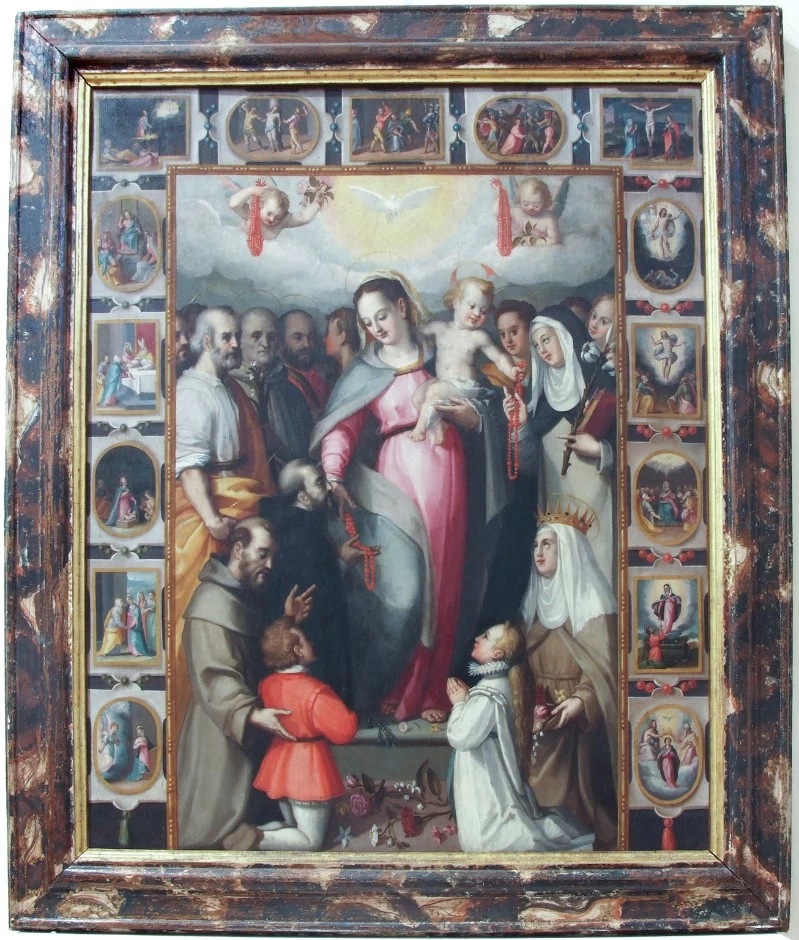 Madonna del Rosario e santi; San Domenico di Guzman; San Francesco d'Assisi; Santa Caterina da Siena; San Giuseppe; Sant'Elisabetta d'Ungheria
